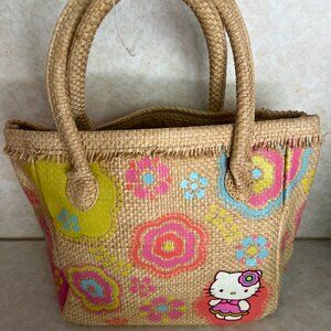 Rare Vintage Y2K Sanrio Hello kitty floral pattern weaved Raphia tote bag